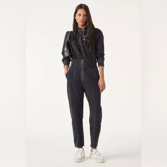 BA&SH Mony Washed Black High Waist Paperbag Zip Front Jeans 1 S